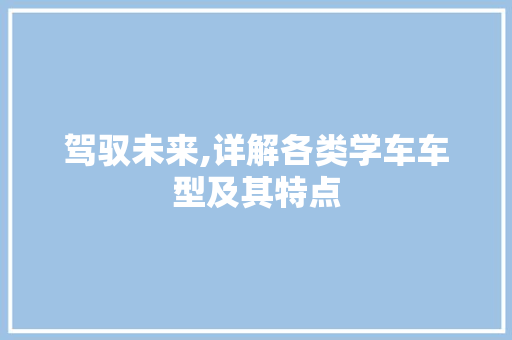 驾驭未来,详解各类学车车型及其特点