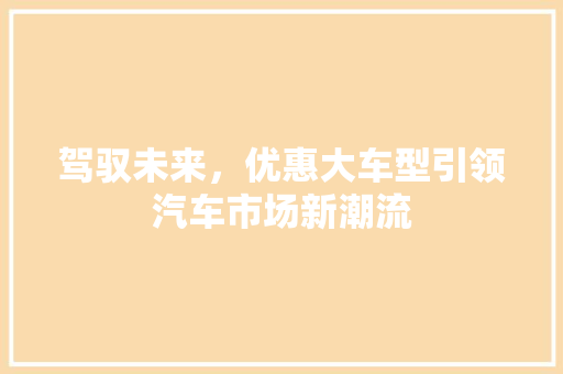 驾驭未来，优惠大车型引领汽车市场新潮流