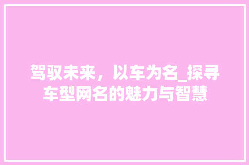 驾驭未来，以车为名_探寻车型网名的魅力与智慧