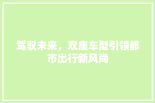 驾驭未来，双座车型引领都市出行新风尚