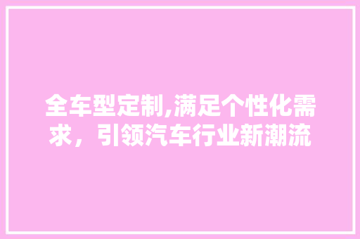 全车型定制,满足个性化需求，引领汽车行业新潮流