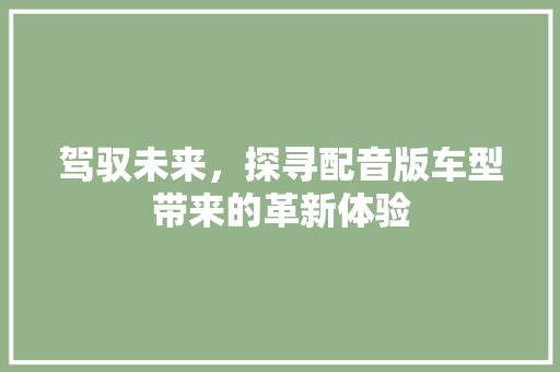 驾驭未来，探寻配音版车型带来的革新体验