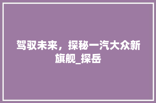 驾驭未来，探秘一汽大众新旗舰_探岳