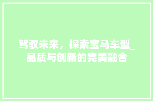 驾驭未来，探索宝马车型_品质与创新的完美融合