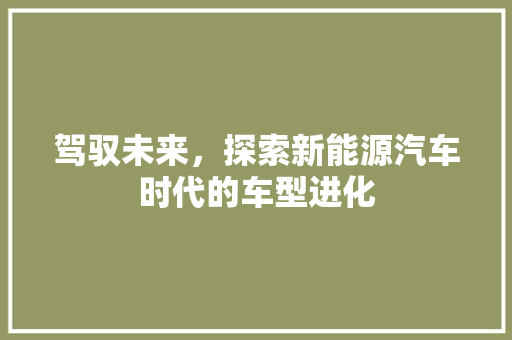 驾驭未来，探索新能源汽车时代的车型进化