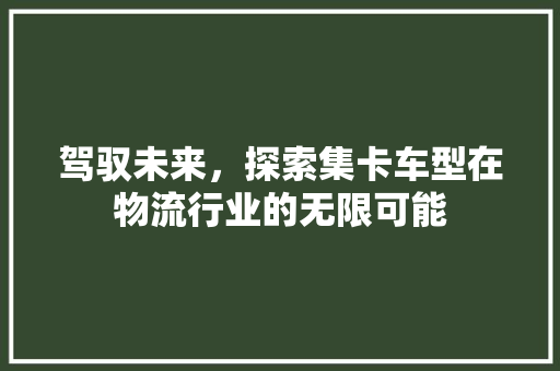 驾驭未来，探索集卡车型在物流行业的无限可能