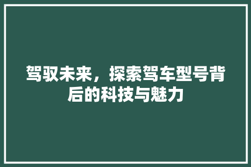 驾驭未来，探索驾车型号背后的科技与魅力