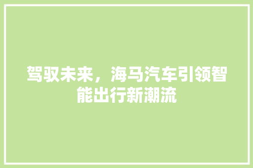 驾驭未来，海马汽车引领智能出行新潮流
