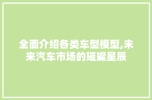 全面介绍各类车型模型,未来汽车市场的璀璨星辰