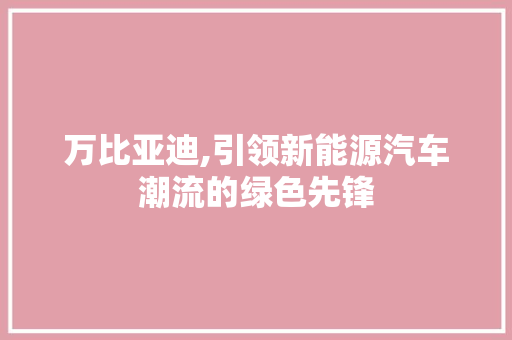 万比亚迪,引领新能源汽车潮流的绿色先锋 发动机配件