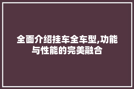 全面介绍挂车全车型,功能与性能的完美融合