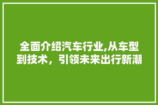 全面介绍汽车行业,从车型到技术，引领未来出行新潮流
