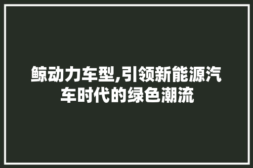鲸动力车型,引领新能源汽车时代的绿色潮流