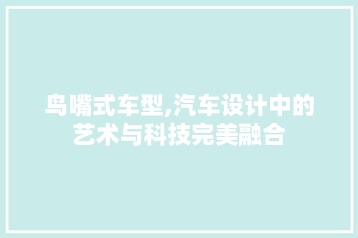 鸟嘴式车型,汽车设计中的艺术与科技完美融合