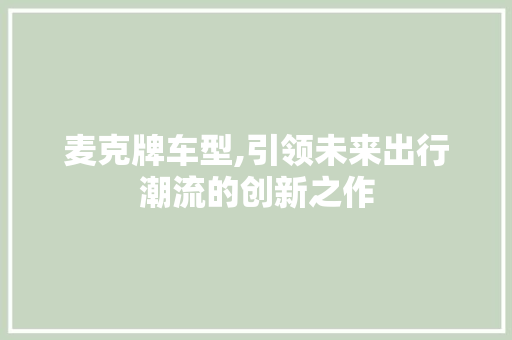 麦克牌车型,引领未来出行潮流的创新之作