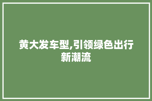黄大发车型,引领绿色出行新潮流