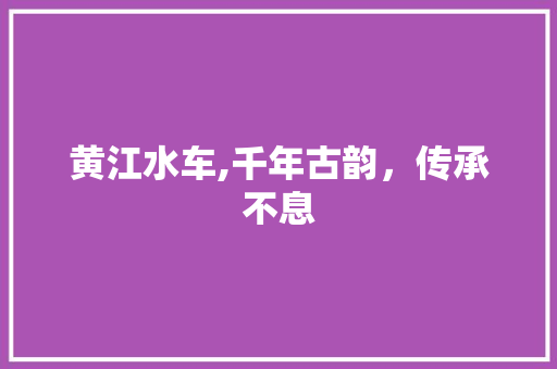 黄江水车,千年古韵，传承不息