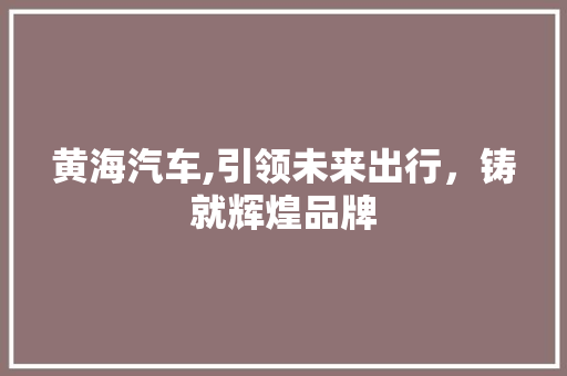 黄海汽车,引领未来出行，铸就辉煌品牌
