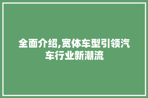 全面介绍,宽体车型引领汽车行业新潮流