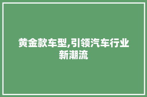 黄金款车型,引领汽车行业新潮流