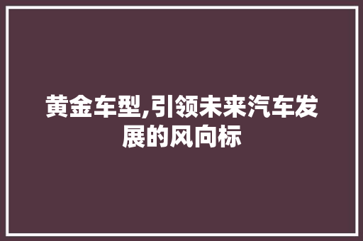 黄金车型,引领未来汽车发展的风向标