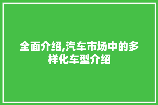 全面介绍,汽车市场中的多样化车型介绍