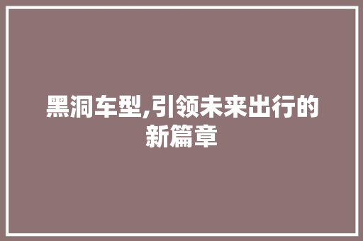 黑洞车型,引领未来出行的新篇章