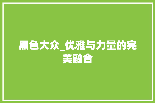 黑色大众_优雅与力量的完美融合