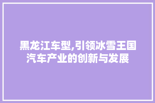 黑龙江车型,引领冰雪王国汽车产业的创新与发展