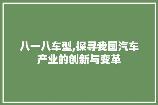 八一八车型,探寻我国汽车产业的创新与变革