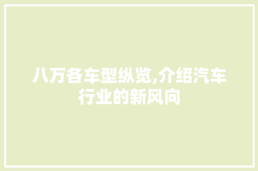 八万各车型纵览,介绍汽车行业的新风向