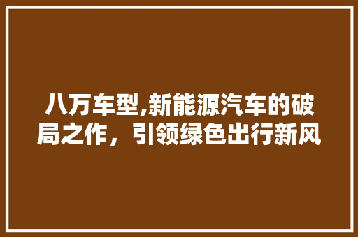 八万车型,新能源汽车的破局之作，引领绿色出行新风尚