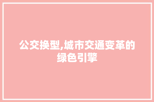 公交换型,城市交通变革的绿色引擎