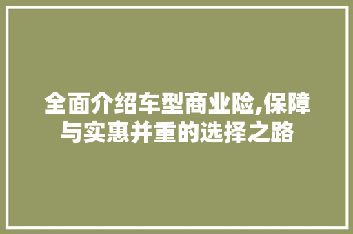 全面介绍车型商业险,保障与实惠并重的选择之路