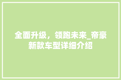 全面升级，领跑未来_帝豪新款车型详细介绍