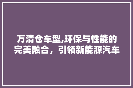 万清仓车型,环保与性能的完美融合，引领新能源汽车潮流