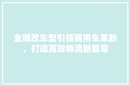 全顺改车型引领商用车革新，打造高效物流新篇章 新款车型