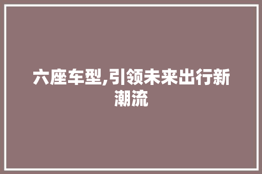 六座车型,引领未来出行新潮流