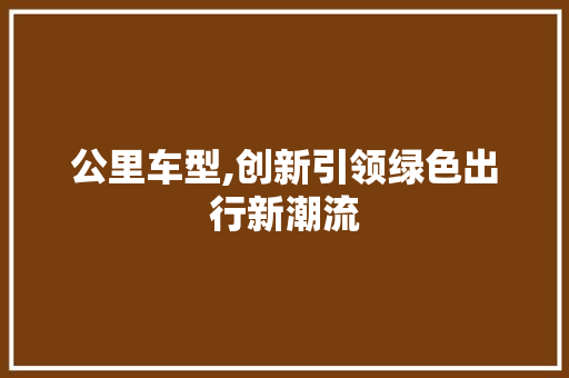 公里车型,创新引领绿色出行新潮流