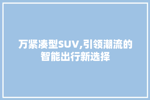 万紧凑型SUV,引领潮流的智能出行新选择