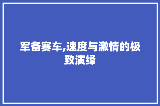 军备赛车,速度与激情的极致演绎