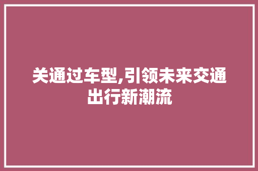 关通过车型,引领未来交通出行新潮流