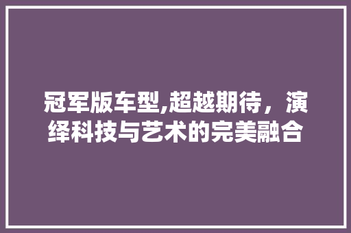 冠军版车型,超越期待，演绎科技与艺术的完美融合