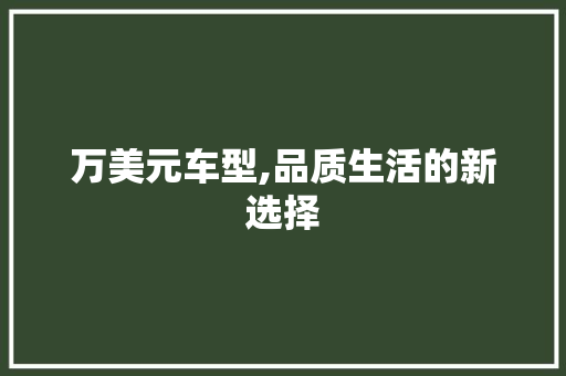 万美元车型,品质生活的新选择