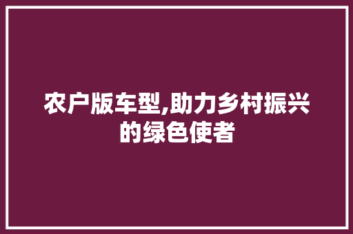 农户版车型,助力乡村振兴的绿色使者