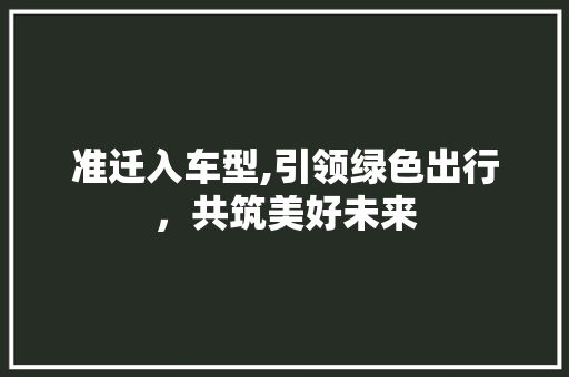 准迁入车型,引领绿色出行，共筑美好未来