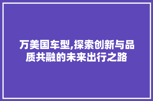 万美国车型,探索创新与品质共融的未来出行之路