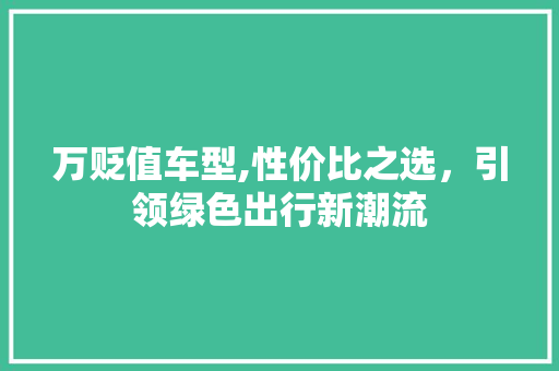 万贬值车型,性价比之选，引领绿色出行新潮流