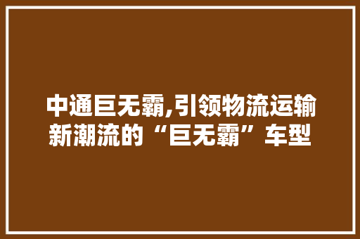 中通巨无霸,引领物流运输新潮流的“巨无霸”车型