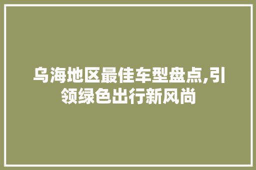 乌海地区最佳车型盘点,引领绿色出行新风尚